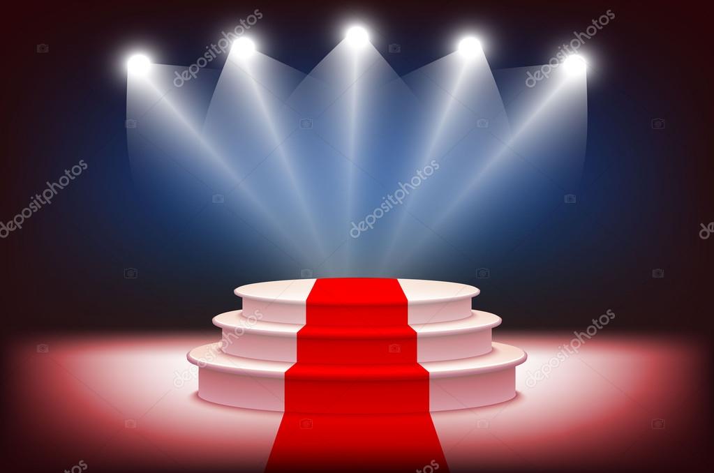 3d Illuminated stage podium with red carpet for award ceremony vector  illustration Stock Vector Image by ©@ #107774364