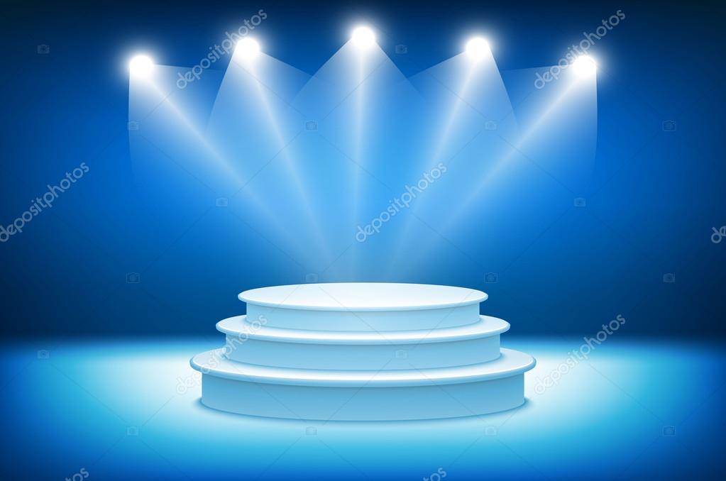 3d Illustration of Photorealistic Podium Stage with Blue Stage Lights  Background. Used for Product Placement, Presentations, Contest Stage. Blue  stage light background Stock Vector Image by ©@  #107774742