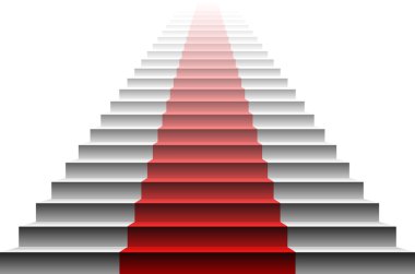 kırmızı halı üzerinde beyaz merdiven 3D görüntüsü. merdiven kırmızı