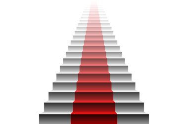 kırmızı halı üzerinde beyaz merdiven 3D görüntüsü. merdiven kırmızı