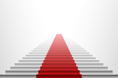 kırmızı halı üzerinde beyaz merdiven 3D görüntüsü. merdiven kırmızı