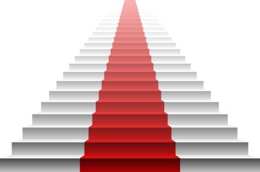 kırmızı halı üzerinde beyaz merdiven 3D görüntüsü. merdiven kırmızı