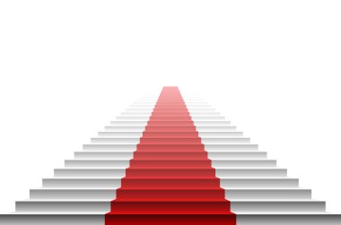 kırmızı halı üzerinde beyaz merdiven 3D görüntüsü. merdiven kırmızı