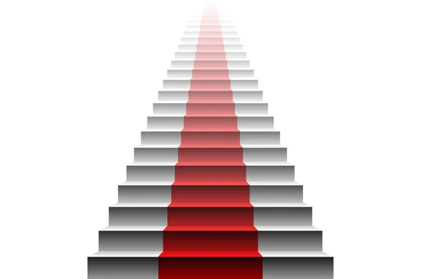 3d imagen de alfombra roja en escalera blanca. escaleras rojo — Vector de stock