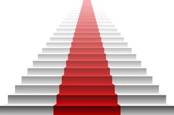 3d imagen de alfombra roja en escalera blanca. escaleras rojo — Vector de stock