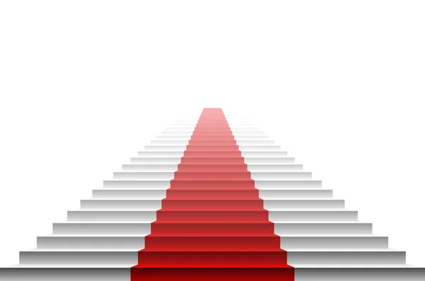 3d imagen de alfombra roja en escalera blanca. escaleras rojo — Vector de stock