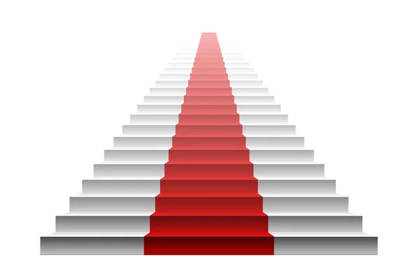 3d imagen de alfombra roja en escalera blanca. escaleras rojo — Vector de stock