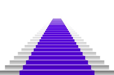 Menekşe halı üzerinde beyaz merdiven vektör 3D görüntü