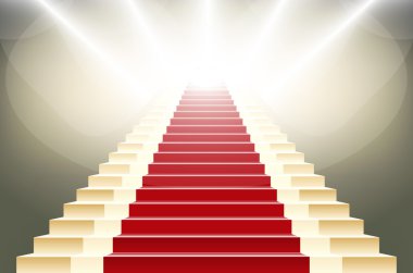 Merdivenler, kırmızı halı ile kaplı. bir spot ışığı ile aydınlatılan sahne