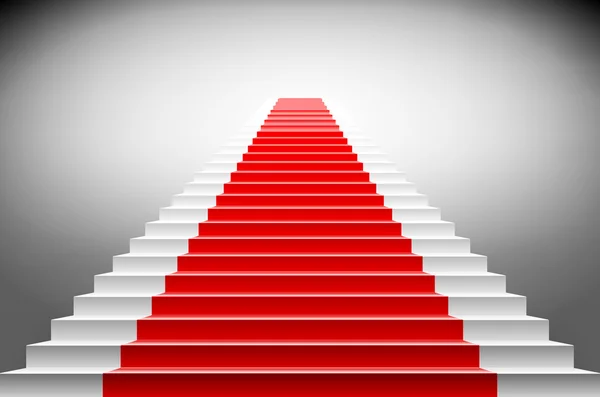 Σκάλες που καλύπτονται με κόκκινο χαλί. σκηνή φωτίζεται από ένα επίκεντρο — Διανυσματικό Αρχείο