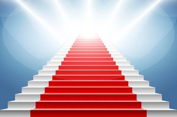Treppe mit rotem Teppich bedeckt. Szene von einem Scheinwerfer beleuchtet — Stockvektor