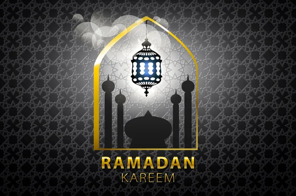 Islám, arabský, muslimský původ v oblouku. Vektorový západ slunce, mraky. Blahopřání k oslavě EID ul Adha, Ramadan Kareem, prázdninová šablona. Mešita, minaret, půlměsíc. Starožitný obrázek. — Stockový vektor