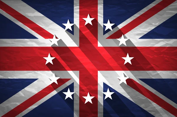 Verenigd Koninkrijk en de Europese Unie vlaggen gecombineerd voor het referendum van 2016 op verfrommeld papier achtergrond. Vintage effect brexit — Stockvector