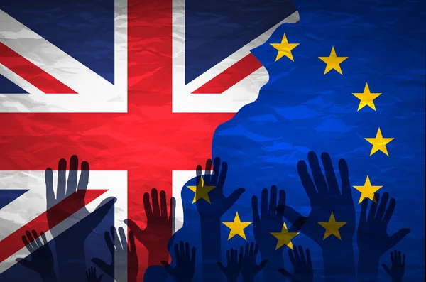Brexit - λεπτομέρεια διαχωρισμένο μεταξένια σημαίες της Ευρωπαϊκής Ένωσης και Ηνωμένου Βασιλείου — Διανυσματικό Αρχείο