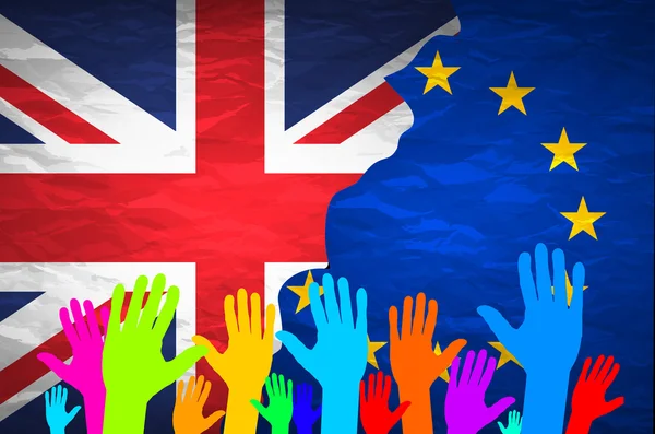 Brexit - Détail des drapeaux soyeux séparés de l'Union européenne et du Royaume-Uni — Image vectorielle