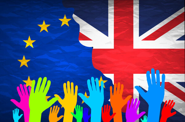 Изображение относительно политических отношений между Европейским Союзом и Великобританией. Национальные флаги на конкретном текстурированном фоне. Брексит

