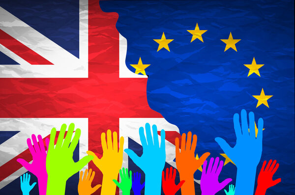 Изображение относительно политических отношений между Европейским Союзом и Великобританией. Национальные флаги на конкретном текстурированном фоне. Брексит
