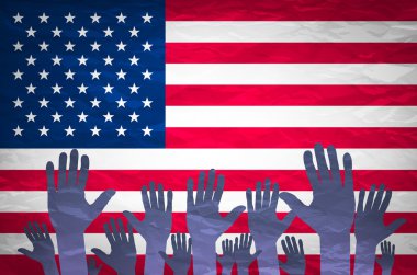 Beyaz arka plan üzerinde izole el kaldırdı, çok amaçlı kavramı, boyalı - ABD (Amerika Birleşik Devletleri) bayrağını açın