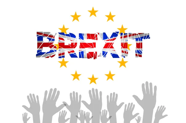 Brexit szöveg izolált művészet vektor kezét. az Egyesült Királyság Európai Közösség lobogóját — Stock Vector
