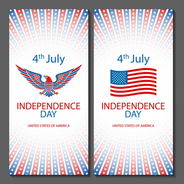 Banners del 4 de julio con bandera americana. Día de la Independencia dibujo dibujado a mano vector de diseño — Vector de stock