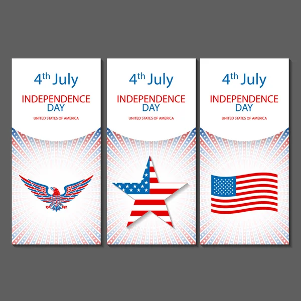 Banners of 4th July backgrounds with American flag. Independence Day hand drawn sketch design vector — Stock Vector