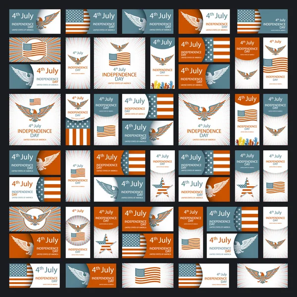 Självständighetsdagen gratulationskort med typografisk design i vintage stil. Uppsättning av självständighetsdagen grafik, objekt och etiketter, emblem, symboler, ikoner och emblem. Vektormallar och designelement. — Stock vektor