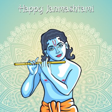 Lord Krishana çiziminde mutlu Janmashtami vektör