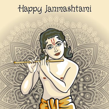 Hindu young god Lord Krishna. Happy janmashtami vector clipart