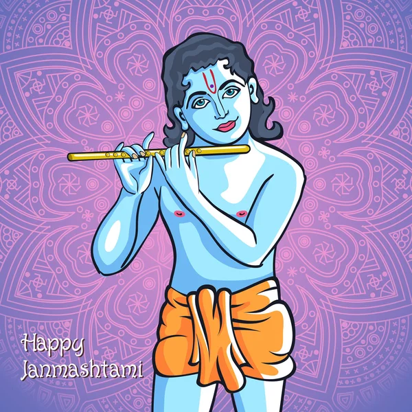 Hindu genç tanrısı Lord Krishna. Mutlu janmashtami vektör — Stok Vektör