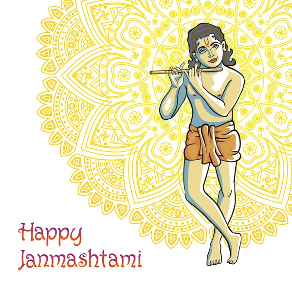 ヒンズー教の若い神クリシュナ。幸せ janmashtami ベクトル — ストックベクタ