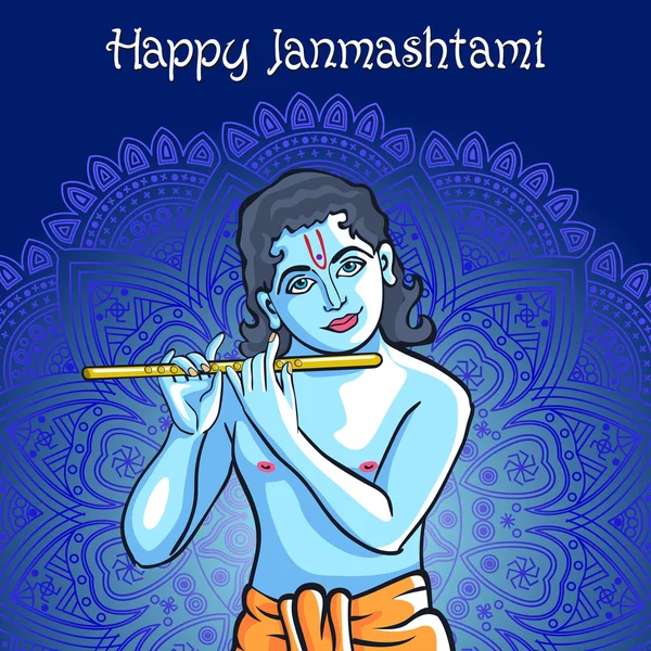 Hindu genç tanrısı Lord Krishna. Mutlu janmashtami vektör — Stok Vektör