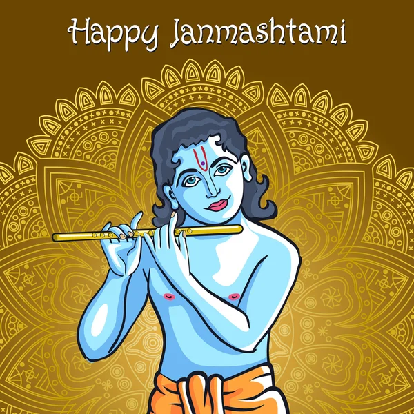 Hindu genç tanrısı Lord Krishna. Mutlu janmashtami vektör — Stok Vektör