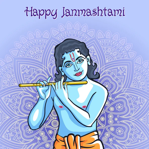 Hindu genç tanrısı Lord Krishna. Mutlu janmashtami vektör — Stok Vektör