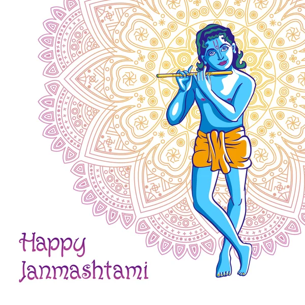 Hindu genç tanrısı Lord Krishna. Mutlu janmashtami vektör — Stok Vektör