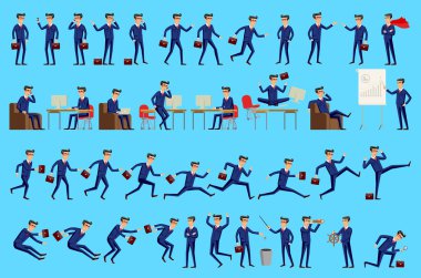 Happy ofis adamı. Vektör illüstrasyon. İşadamı karakterleri kümesi pozlar, eps10 vektör formatı