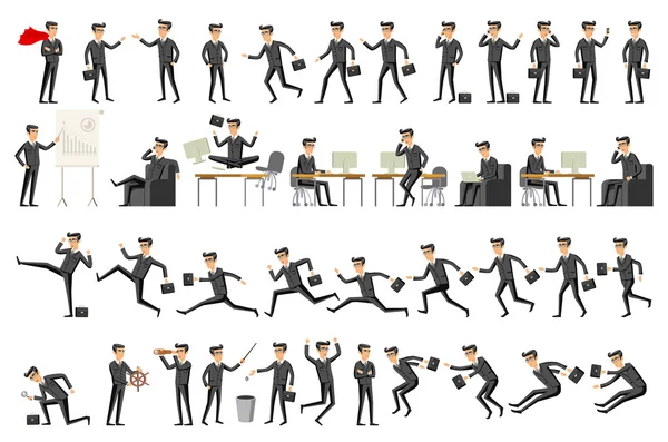 Collection of business people illustrations in different poses vector — Stock Vector