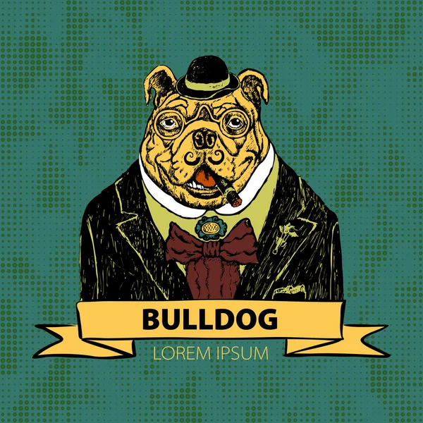 Hand dras mode Illustration av Fransk Bulldog Hipster i färger vector — Stock vektor