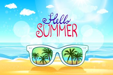 Vektör yaz bulanık plaj, güneş gözlüklü, arka plan illüstrasyon vektör