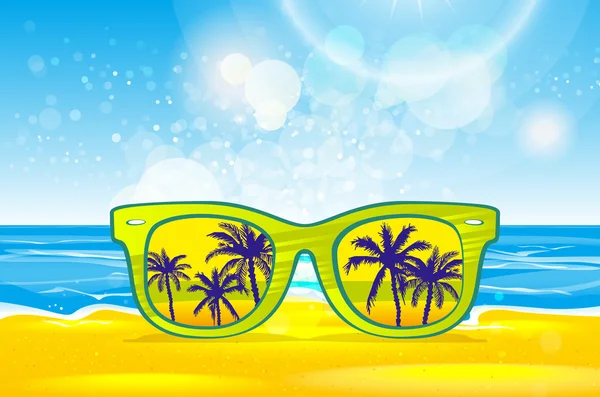 Vector summer blurred beach, with sunglasses, — Stock Vector