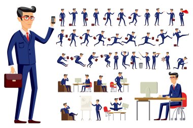 Genç çizgi film işadamı mavi takımı vektör