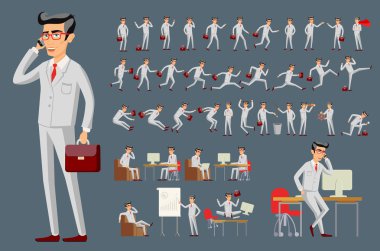 çeşitli pozlar vektör yakışıklı bir genç işadamı karikatür çizimi