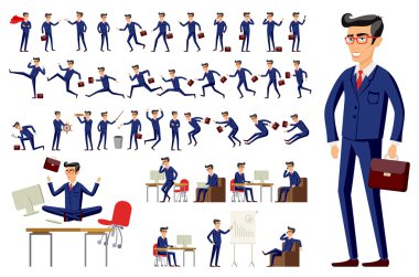 Genç çizgi film işadamı mavi takımı vektör