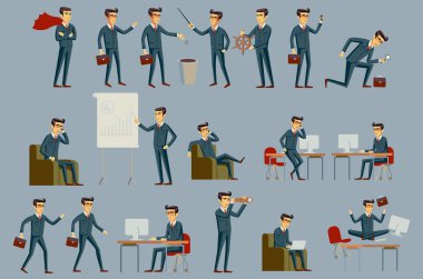 Genç çizgi film işadamı mavi takımı vektör