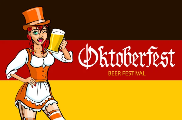 Oktoberfest Beierse meisje. Oktoberfest vectorillustratie. achtergrond van de vlag van Duitsland. — Stockvector