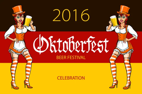 Oktoberfest Beierse meisje. Oktoberfest vectorillustratie. achtergrond van de vlag van Duitsland. — Stockvector