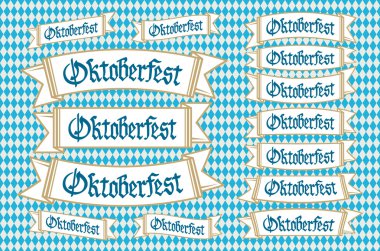 Oktoberfest sancakları bavyera renk vektörü seti. Bavyera festivali beyaz ve mavi Oktoberfest kurdelesi. Münih tasarımı ulusal ikon Oktoberfest kurdele kültür geleneği renkli işaret.