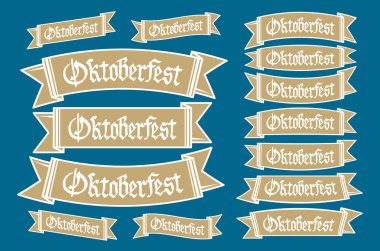 Oktoberfest sancakları bavyera renk vektörü seti. Bavyera festivali beyaz ve mavi Oktoberfest kurdelesi. Münih tasarımı ulusal ikon Oktoberfest kurdele kültür geleneği renkli işaret.