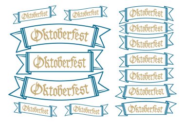 Oktoberfest sancakları bavyera renk vektörü seti. Bavyera festivali beyaz ve mavi Oktoberfest kurdelesi. Münih tasarımı ulusal ikon Oktoberfest kurdele kültür geleneği renkli işaret.