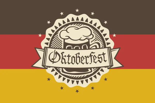 Logotipo do vetor para Oktoberfest no pub ou bar durante o festival, caneca de cerveja com espuma preenchida até a borda para o tradicional pub vintage para o banner oktoberfest, bávaro — Vetor de Stock