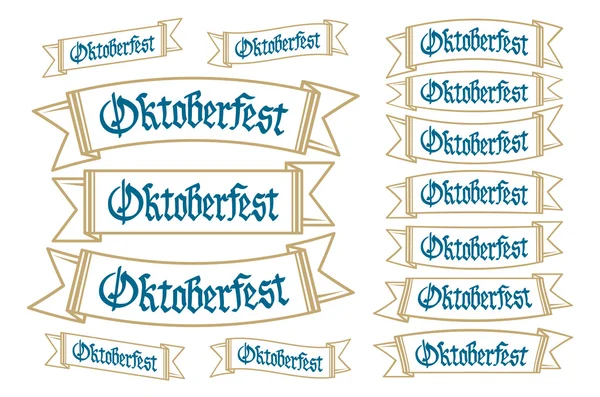 Bandiere Oktoberfest in colori bavaresi set vettoriale. Festival della Baviera nastro bianco e blu Oktoberfest. Monaco di Baviera design icona nazionale Oktoberfest nastro cultura tradizione segno colorato . — Vettoriale Stock